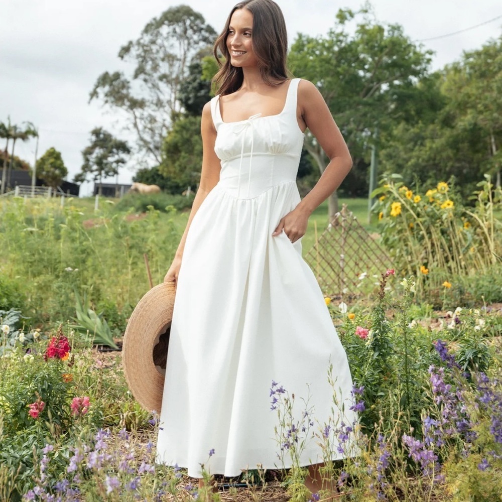 Petal & Pup Womens White Kinslee Midi Dress Romantic corset size S